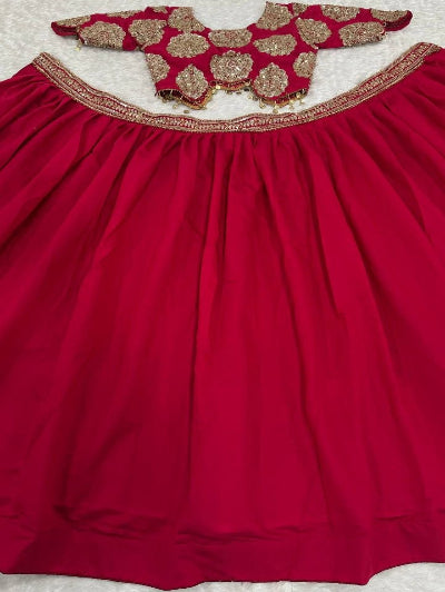 Ruby Red Roman Silk Sequins &amp; Dori Lehenga Choli Set