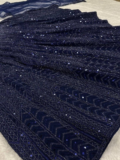 Partywear Navy Blue Sequins Work Lehenga Choli Set