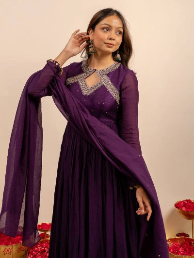 Aarohi Purple Embroidery Work Anarkali Suit