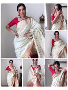 Cream Red 1 Minute Banarasi Saree Ready to Wear Sari UK Next Day - BONYHUBSAREE