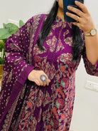 Purple Cotton Printed Handwork Anarkali Suit - BONYHUBSALWAR KAMEEZ