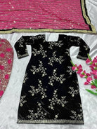 Pink & Black Velvet Embroidery Sequins Patiyala Suit - BONYHUBSALWAR KAMEEZ