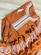 Rust Brown Pure Cotton Embroidered Yoke Straight Suit Set - BONYHUBSALWAR KAMEEZ