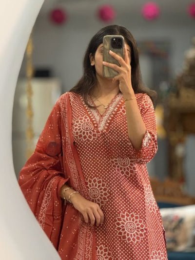 Burnt Red Elegant Embroidery Pure Cotton Straight Suit - BONYHUBSALWAR KAMEEZ