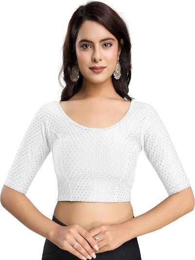 Design White lycra nonpadded stretchable readymade blouse - BONYHUBblouses