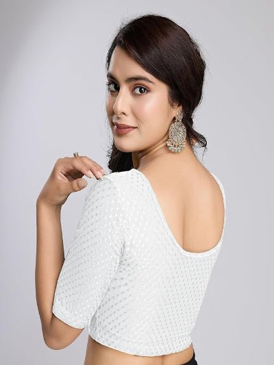 Design White lycra nonpadded stretchable readymade blouse - BONYHUBblouses
