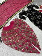 Pink & Black Velvet Embroidery Sequins Patiyala Suit - BONYHUBSALWAR KAMEEZ