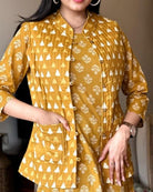 Mustard Yellow Cotton Kurti Pant With Quilted Warm Jacket - BONYHUBSALWAR KAMEEZ