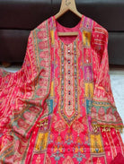 Plus Size Pink Chinon Vibrant Printed Straight Suit Set - BONYHUBSALWAR KAMEEZ
