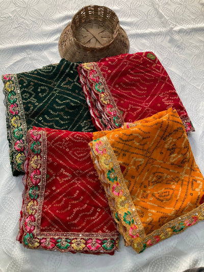 Bandhej Bandhani Georgette Sari with Unstiched Blouse