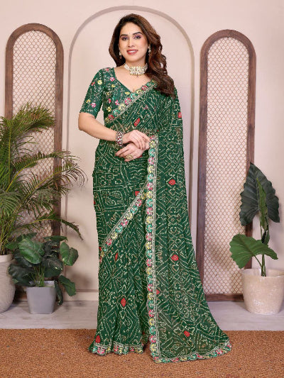 Bandhej Bandhani Georgette Sari with Unstiched Blouse1