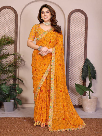 Bandhej Bandhani Georgette Sari with Unstiched Blouse3