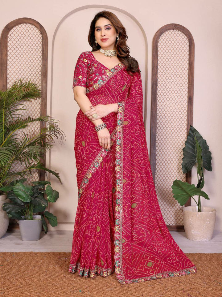 Bandhej Bandhani Georgette Sari with Unstiched Blouse4