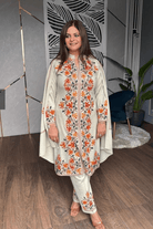 Beige Kashmiri Embroidery Cotton Straight Suit Set - BONYHUBSALWAR KAMEEZ