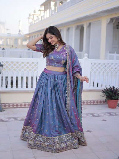 Blue Silk Zari Shimmer Sequin Embroidered Lehenga Choli Set11