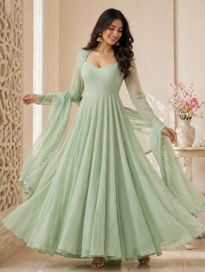 Pastel Mint Green Georgette Anarkali Suit Set