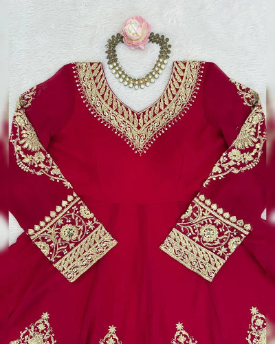 Suhana Red Gold Embroidery Work Anarkali Suit