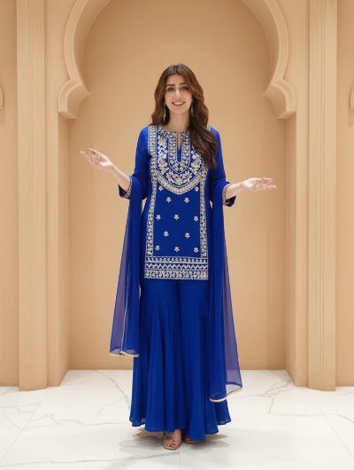 Electric Blue Georgette Sharara Suit