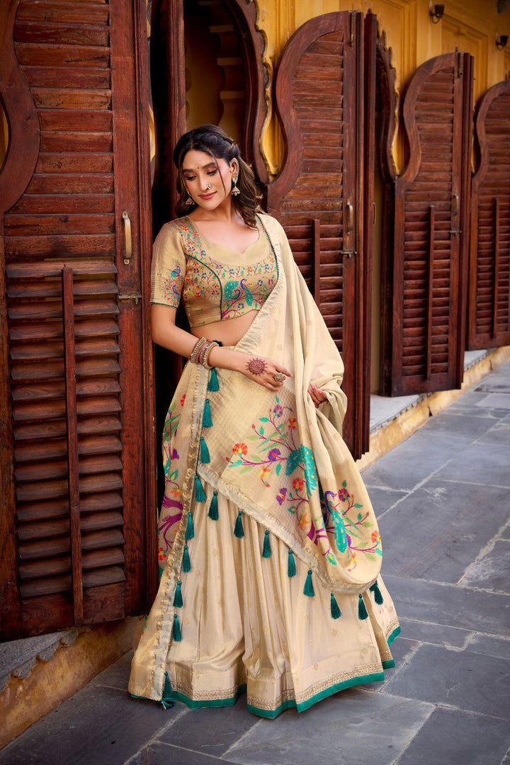 Gold Zari Paithani Jacquard Silk Lehenga Choli Set