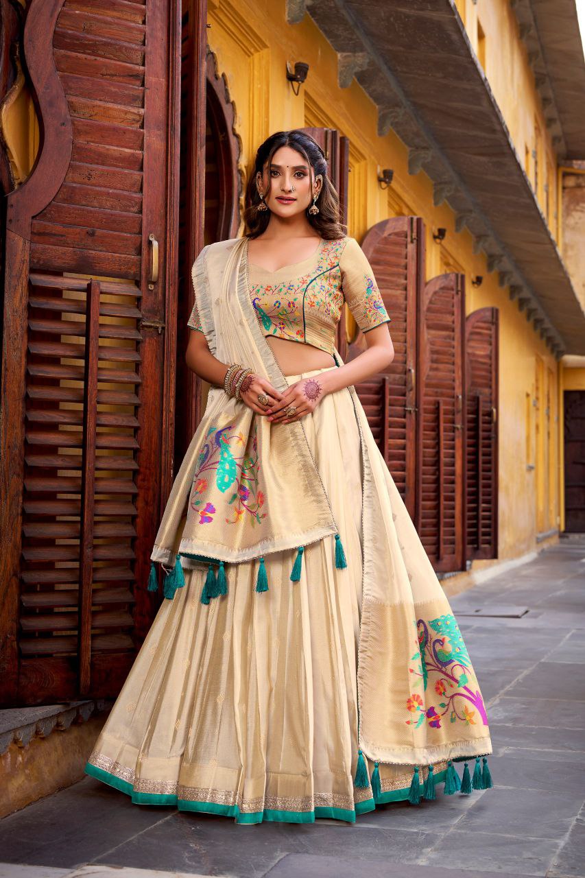 Gold Zari Paithani Jacquard Silk Lehenga Choli Set