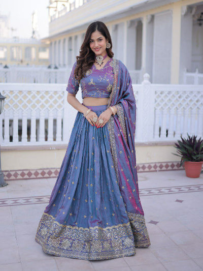 Silk Zari Shimmer Sequin Embroidered Lehenga Choli Set