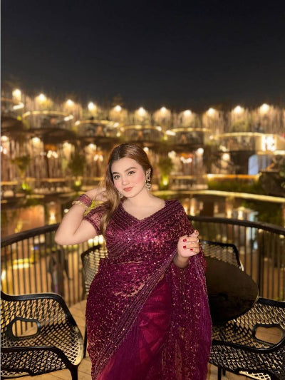 Myra Partywear Sequin Sari with Unstitched Blouse