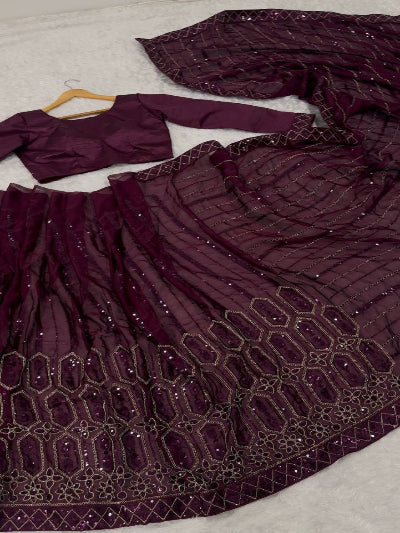 Maroon embroidered outfit with a top and saree with stitched blouse free  