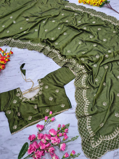 Sequin Silk Saree Free Stitched Readymade Blouse