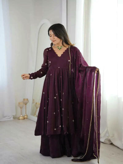 Deep Purple Silk Anarkali Suit Set