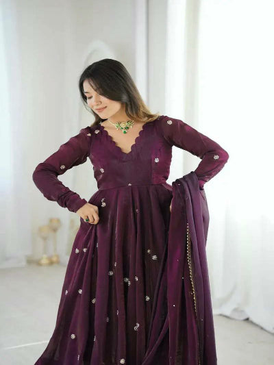 Deep Purple Silk Anarkali Suit Set