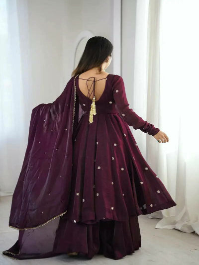 Deep Purple Silk Anarkali Suit Set