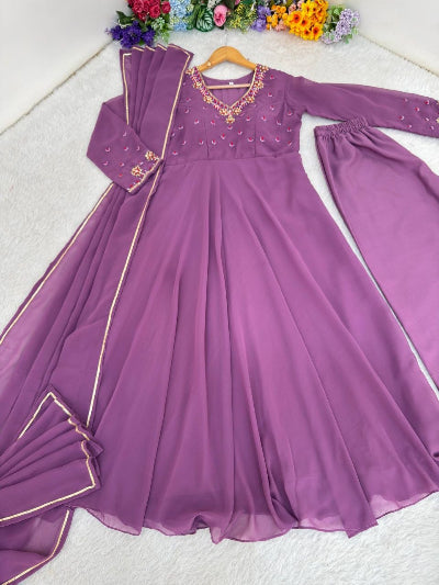 Lilac Georgette Embroidery Party Anarkali Suit