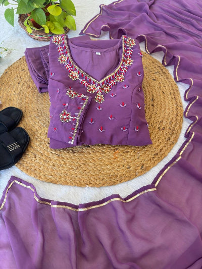 Lilac Georgette Embroidery Party Anarkali Suit