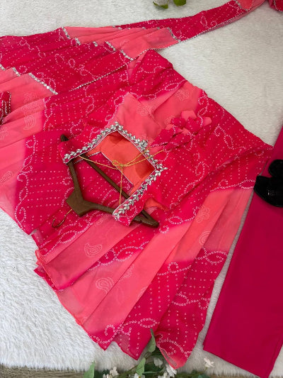 Pink Sleeveless Bandhani Anarkali Salwar Kameez Set