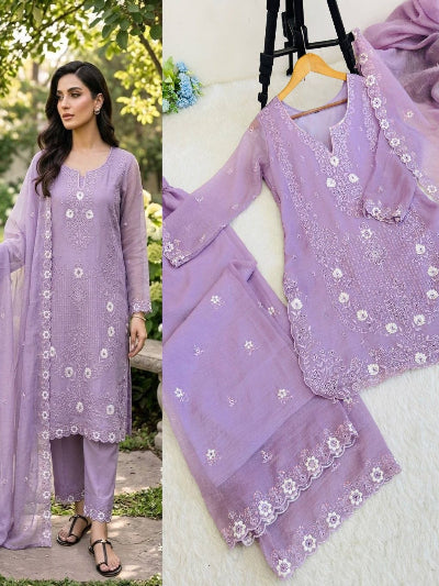 Pastel Art Silk Embroidery Petite Salwar Suit