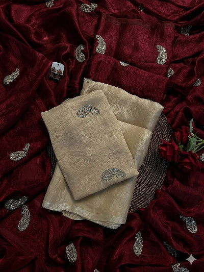 Gold Tissue Silk Saree with Unstitched Blouse
