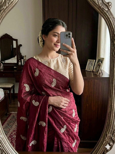 Gold Tissue Silk Saree with Unstitched Blouse