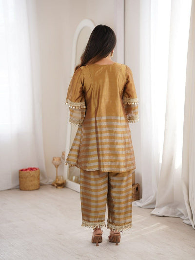 Gold Tissue Mirrorwork Kurti palazo Set