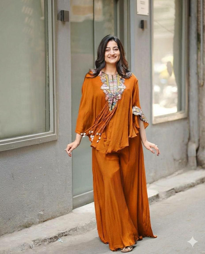 Party Wear Cape Style Kurti Palazzo suit women