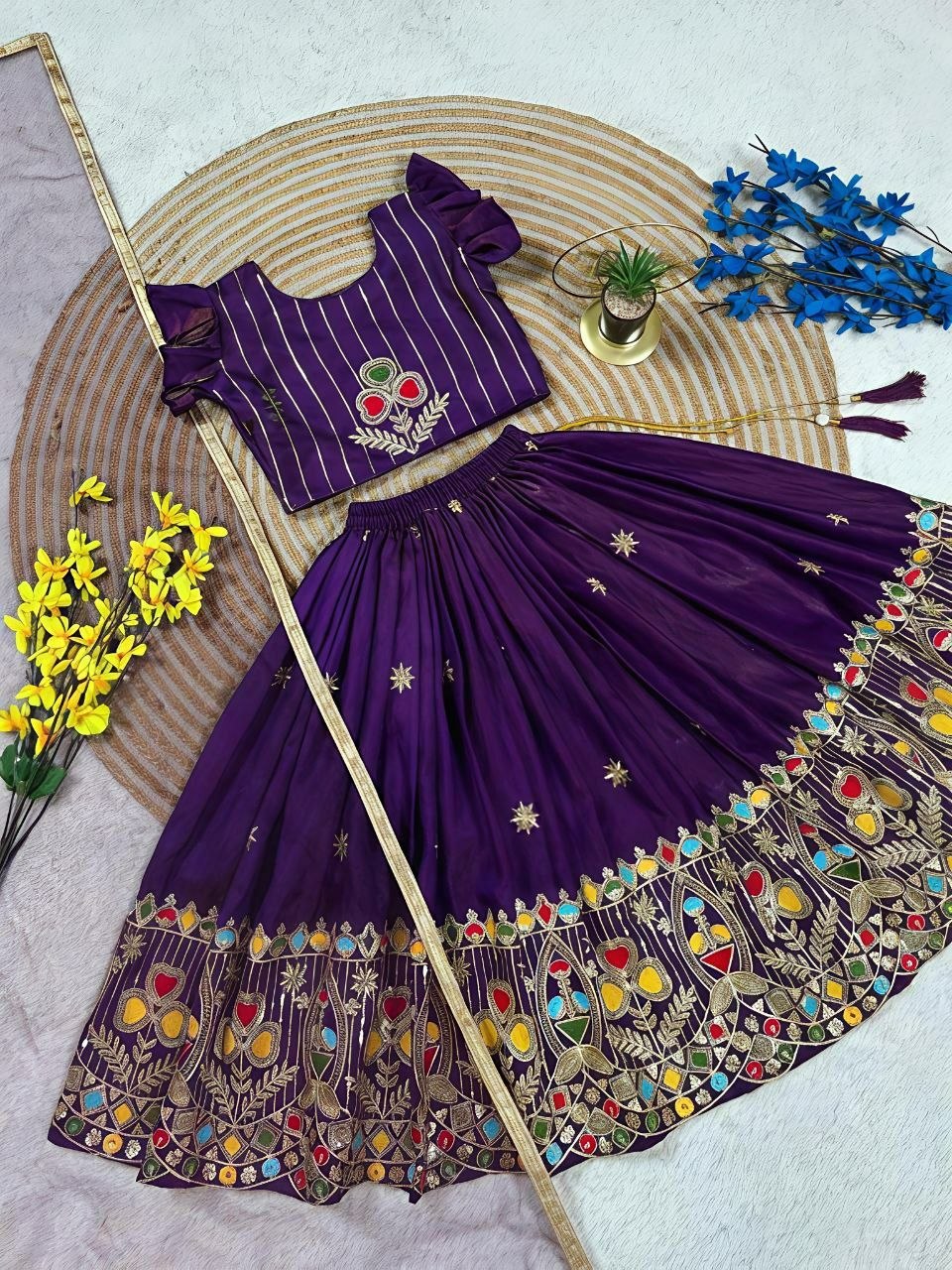 Kids Purple Lehenga Choli | Silk Embroidered Festive Indian Outfit