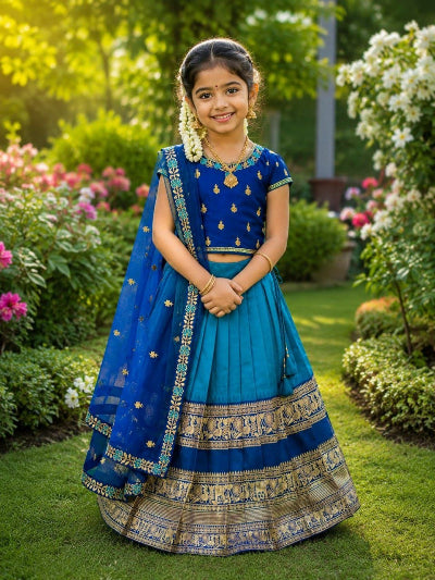 Kids Blue Lehenga Choli | Silk Embroidered Festive Outfit