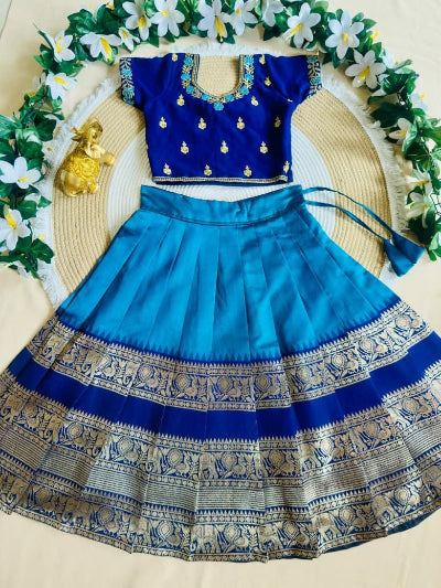 Kids Blue Lehenga Choli | Silk Embroidered Festive Outfit