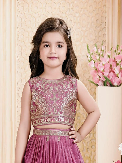 Kids Rose Pink Lehenga Choli | Silk Embroidered Festive Outfit