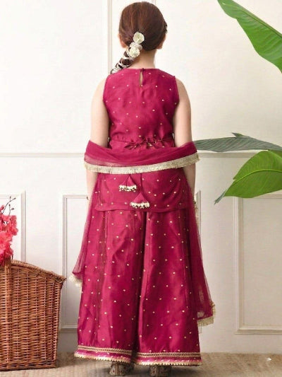 Kids Magenta Sharara Suit | 3 Piece Embroidered Festive Outfit