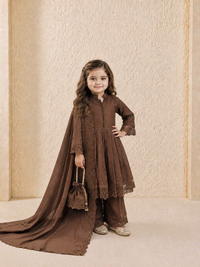 Kids Brown Lace Suit | 3 Piece Festive A-Line Outfit