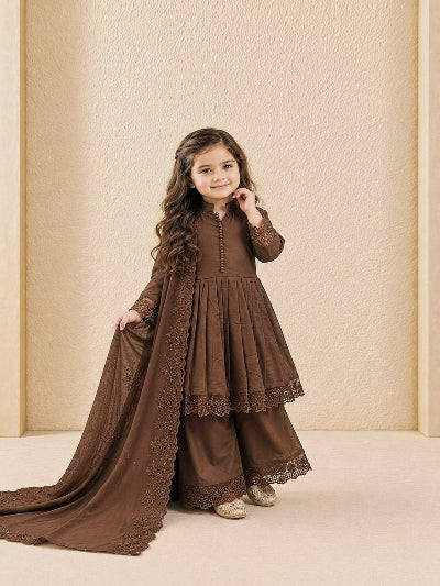 Kids Brown Lace Suit | 3 Piece Festive A-Line Outfit