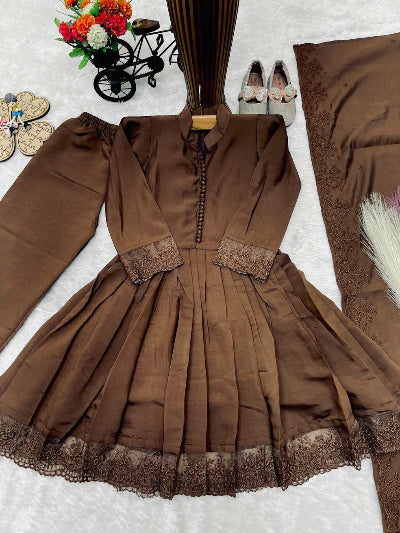 Kids Brown Lace Suit | 3 Piece Festive A-Line Outfit