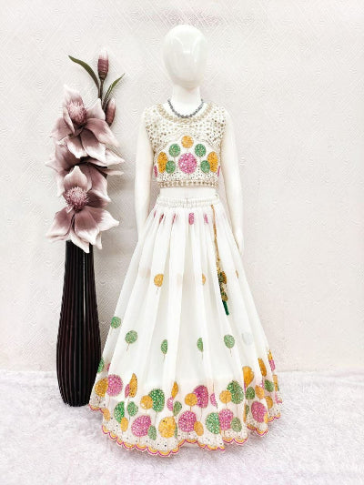 Kids White Lehenga Choli | Embroidered Festive Outfit