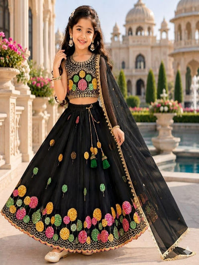 Kids Black Lehenga Choli | Embroidered Festive Outfit