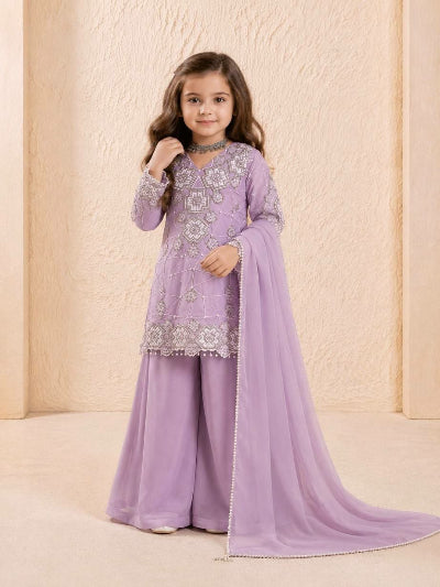 Kids Lilac Embroidered Sharara Suit | 3 Piece Festive Outfit